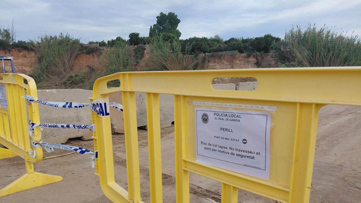 El Real de Gandia aísla su conexión con Beniarjó tras detectar riesgo de colapso en el puente del Vernissa por la dana Adam